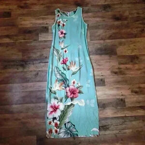 Hawaiian Birds of Paradise Hibiscus Maxi Dress Size Small